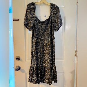 Navy Dress with Yellow Floral Details ( cottagecore )